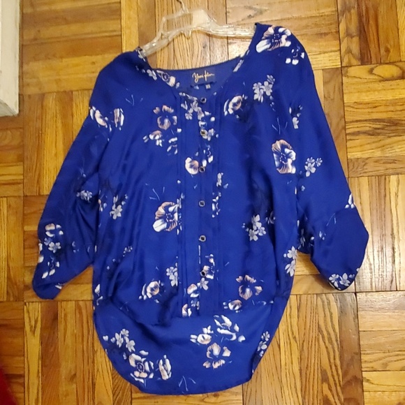 Yumi Kim 100% Silk Royal Blue Flowered Top - XS - Picture 1 of 6